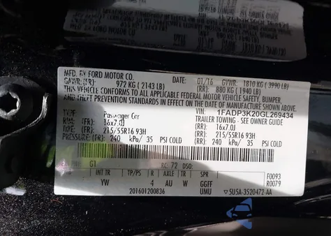 2016 Ford Focus Se from USA, damaged, VIN 1FADP3K20GL269434